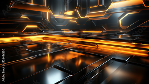 3d rendering of orange black abstract geometric