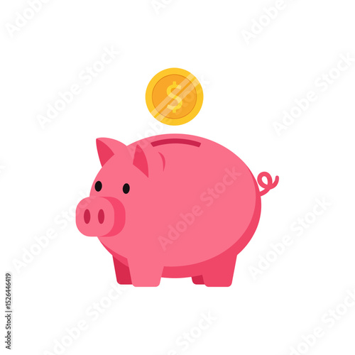 Pink piggy bank with a gold coin on top, concept for financial planning, savings, and investment illustrations