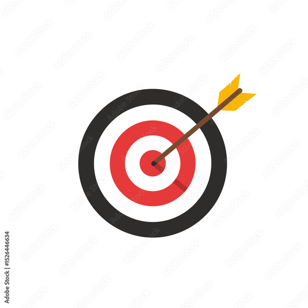 Red and black target with arrow in the center, concept for business goal achievement and success Red and black target with arrow in the center, concept for business goal achievement and success