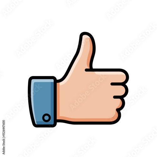 Cartoon hand giving thumbs up gesture on transparent background, concept for social media, website design, and app interface