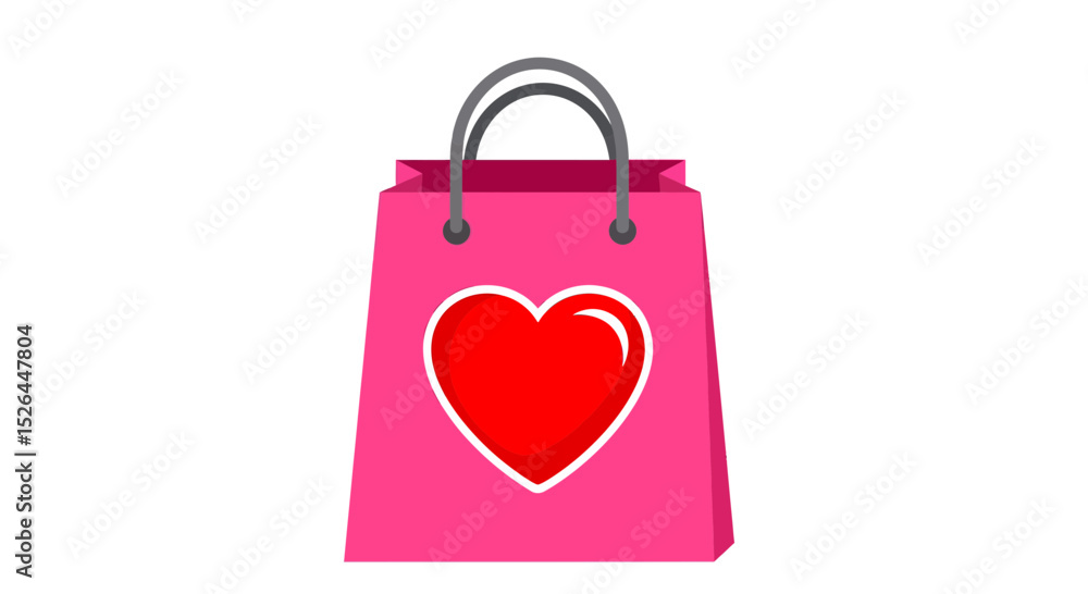 Pink shopping bag with a red heart design, concept for Valentine's Day gift, online shopping, retail branding Pink shopping bag with a red heart design, concept for Valentine's Day gift, online shopping, retail branding