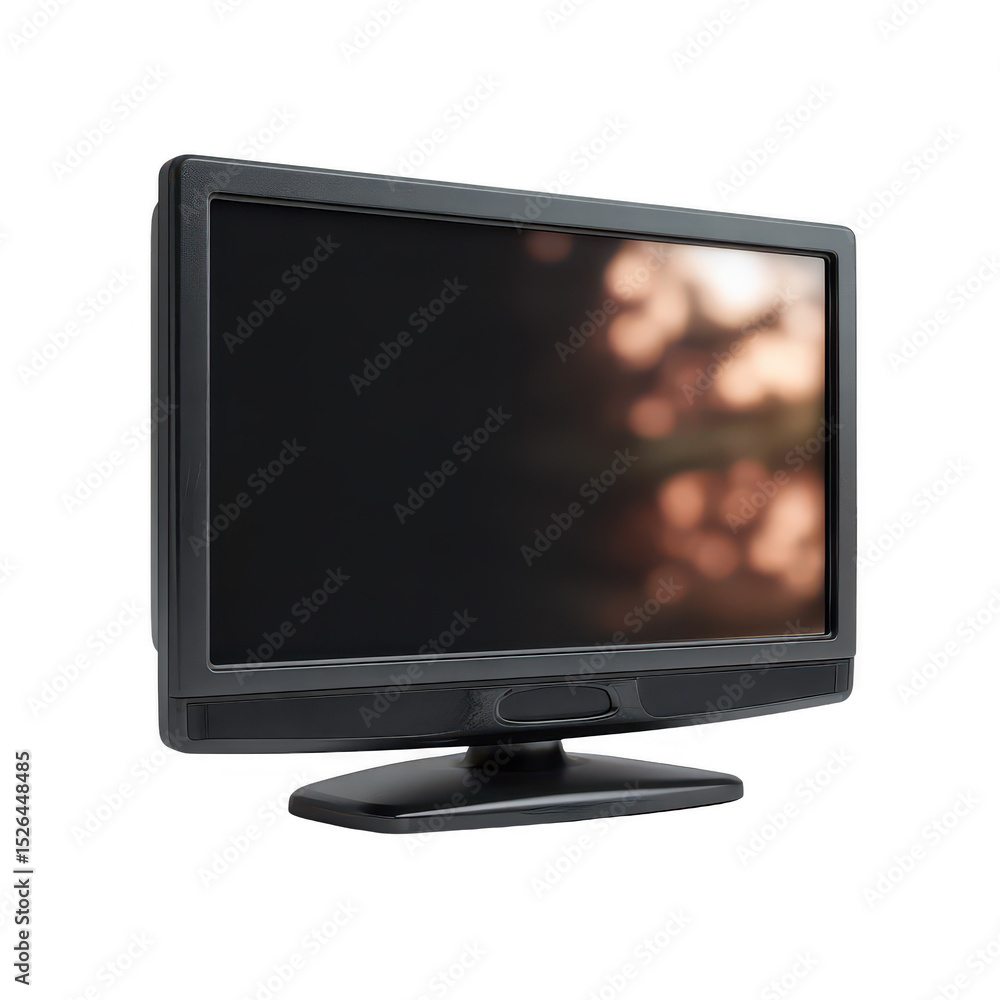 Modern black television monitor on a white isolated background, perfect for showcasing technology designs or electronic displays without distractions. Modern black television monitor on a white isolated background, perfect for showcasing technology designs or electronic displays without distractions.