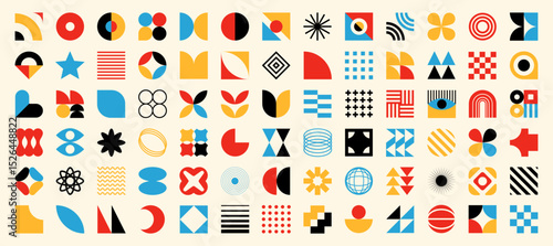 Y2k abstract groovy shape, brutalist geometric grid and contemporary figure collection. Set of brutal flower, star, frame, futuristic symbol and minimal sticker. Bauhaus memphis silhouette pattern art