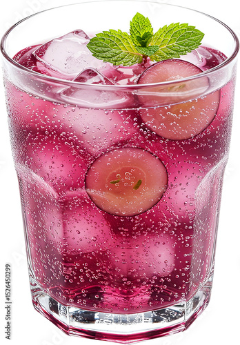 Glass of Iced Sparkling Grapes, with Grape Slices and Mint Leaves