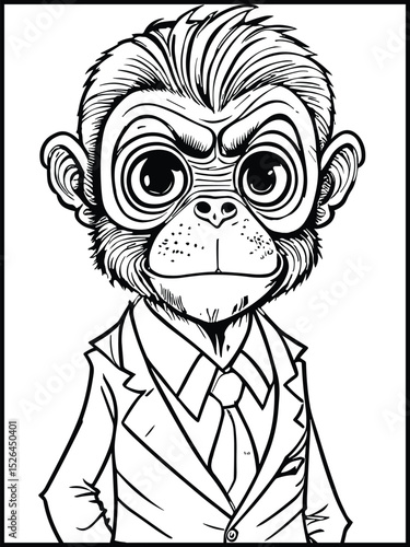 Canvas Print "Monkey in Suit: A clever illustrated depiction of a monkey dressed in a suit, a sly grin playing on its face, embodies intelligence and sophistication in a cartoonish style