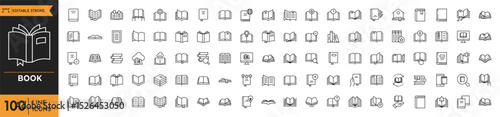 Book outline icon set. Editable stroke. Vector illustration