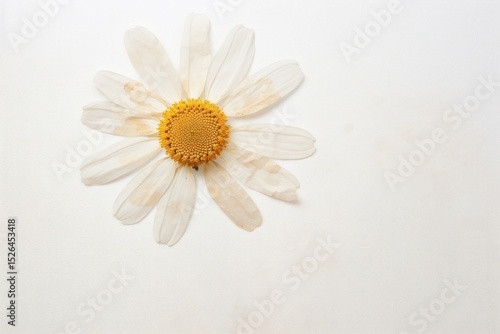 Real pressed a single Feverfew flower petal daisy.