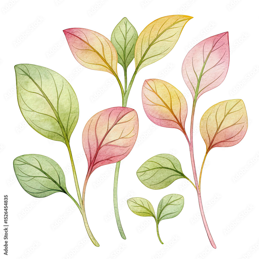 Fototapeta premium Freshly sprouted leaves in watercolor depicting springtime's vibrant awakening