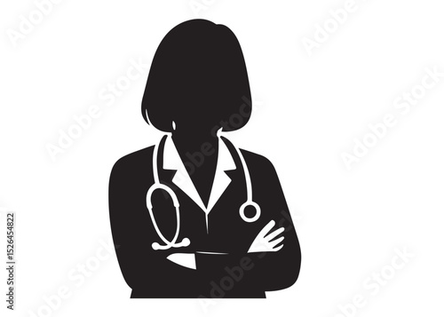 women doctor logo silhouette vector, female doctor logo icon silhouette, silhouette of a female doctor logo vector illustration, women doctor silhouette vector logo on white background