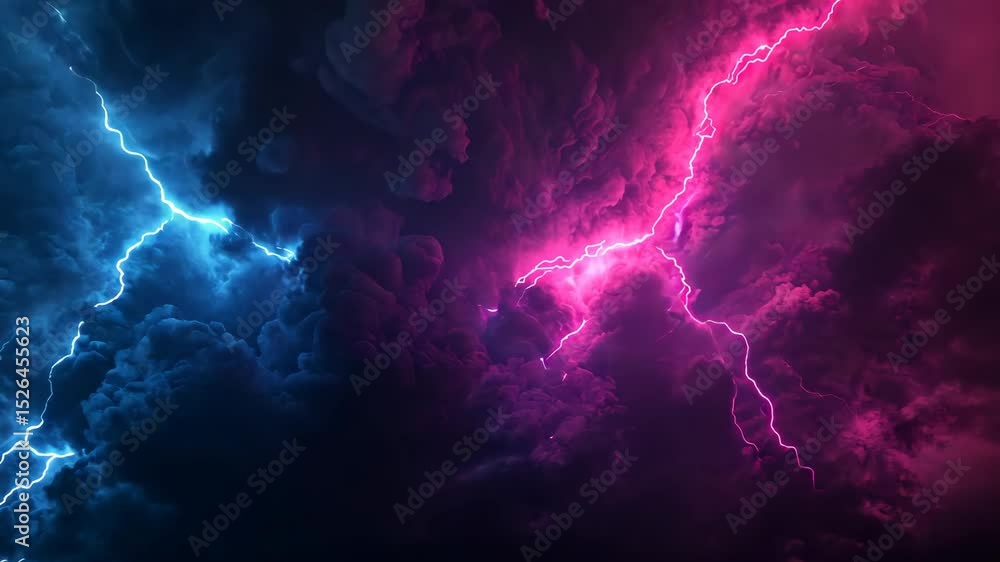 Dramatic lightning strikes illuminate storm clouds with vibrant blue and pink hues stunning display Dramatic lightning strikes illuminate storm clouds with vibrant blue and pink hues stunning display