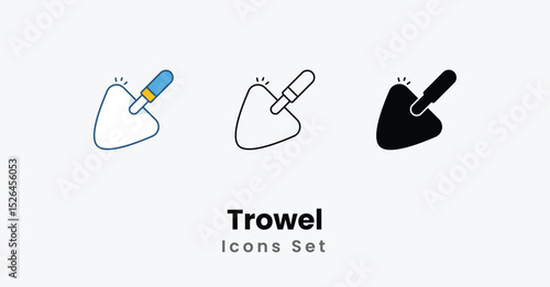 Trowel Icons thin line, Black Glyph, Colored Line vector icon stock illustration