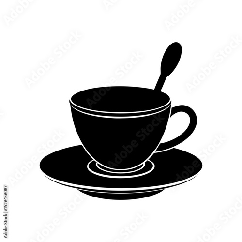 Espresso Cup with Saucer and Spoon Vector