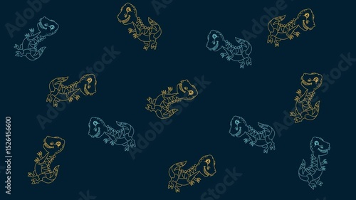 Animation of several dinosaurs on colored background and moving randomly with green background - animation