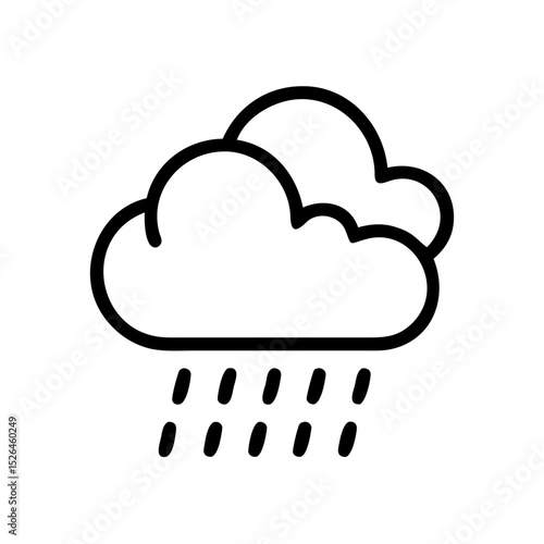 Minimalist black outline vector icon of a cloud with rain, symbolizing weather, forecast, and precipitation in a clean and simple design