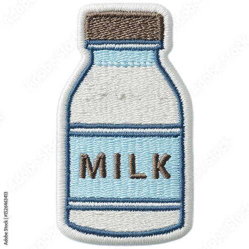 Embroidered milk bottle patch in blue and white