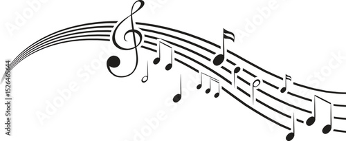 Musical notes stave line pattern symbols icon for staff and music note theme Transparent background wave Piano, jazz sound notes Fun vector key sign Classic clef Doodle