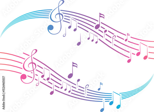 Musical notes stave line pattern symbols icon for staff and music note theme Transparent background wave Piano, jazz sound notes Fun vector key sign Classic clef Doodle