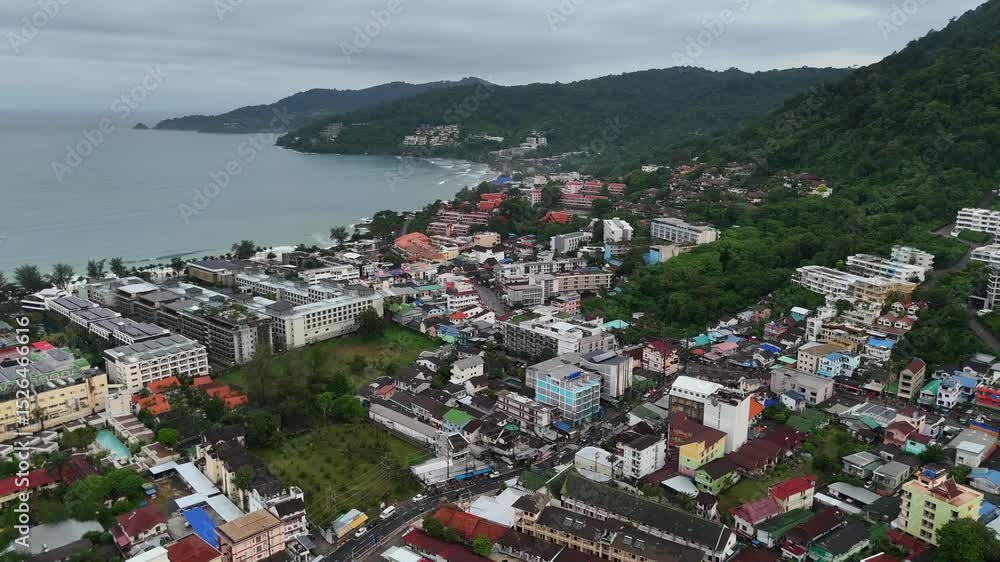 Aerial drone view patong town phuket city thailand thai bangla road south east asia Aerial drone view patong town phuket city thailand thai bangla road south east asia