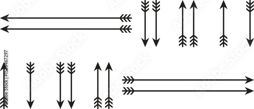 Bow arrow set with feathers isolated on white background. Vector 