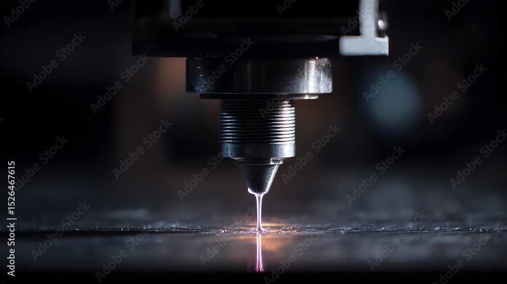 Close-up of a precision laser cutting machine in action, showcasing the focused laser beam on metal Close-up of a precision laser cutting machine in action, showcasing the focused laser beam on metal