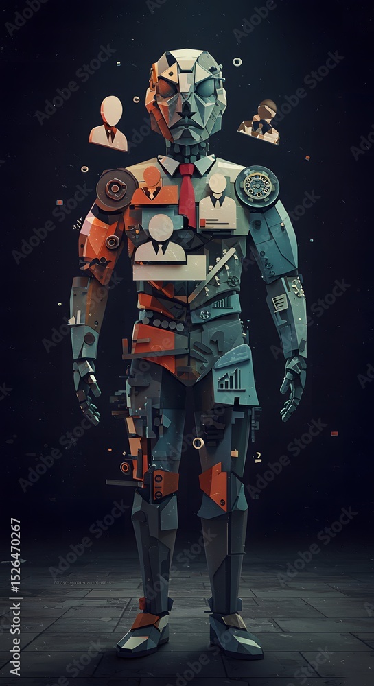 Fototapeta premium Robot with Hr and Data Icons