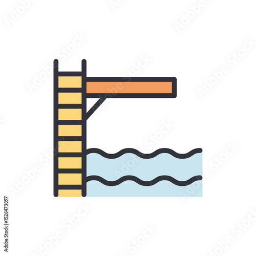 Stylized Swimming Pool With Diving Board And Ladder Graphic