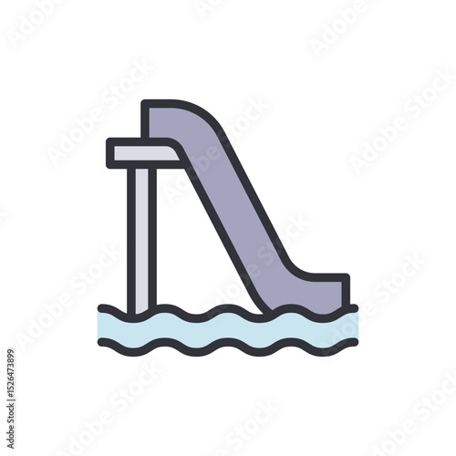 Minimalistic Illustration Of A Water Slide Above Water Waves