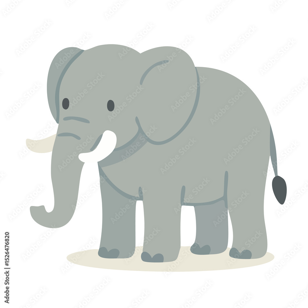 Obraz premium A gray cartoon elephant with big ears in flat design.