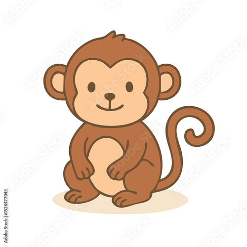 A playful flat vector monkey with a curling tail and round face.