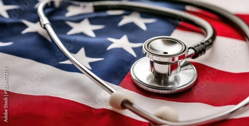 Close-up of a stethoscope resting on an American flag.