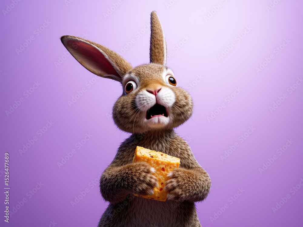 Naklejka premium Surprised animal, rabbit in the wild, low-poly rabbit images, dog on a purple isolated background