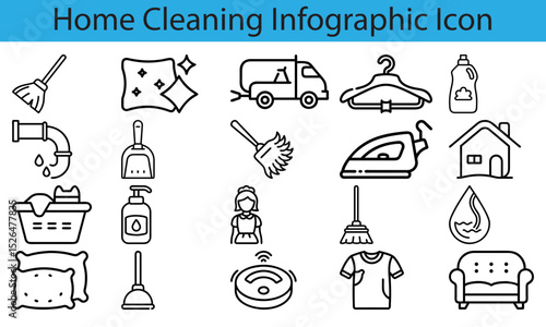 Essential Housekeeping Line Icons Collection – Modern Vector Set Featuring Cleaning Supplies, Disinfecting Tools, Laundry Equipment, Sanitation Products, and Home Organization Symbols and more