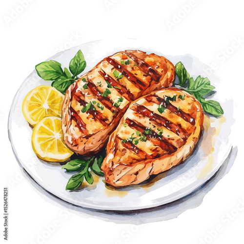 watercolor of Chicken Steak, vector high quality, isolated on a white background.