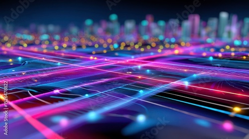 Futuristic City Network Connection, Data Flow, Digital Technology