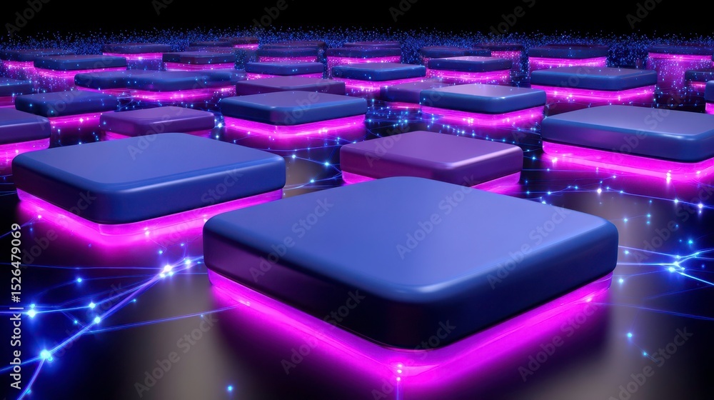 Obraz premium Abstract Technology Blocks Network Connection Data Visualization Neon
