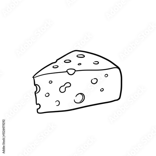A black outline drawing on a white background depicts a piece of cheese