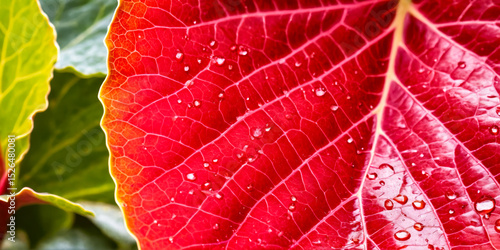 Red Leaf with Dew Drops Macro Photography