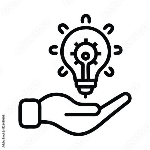 Hand holding light bulb with gear inside icon isolated on white background