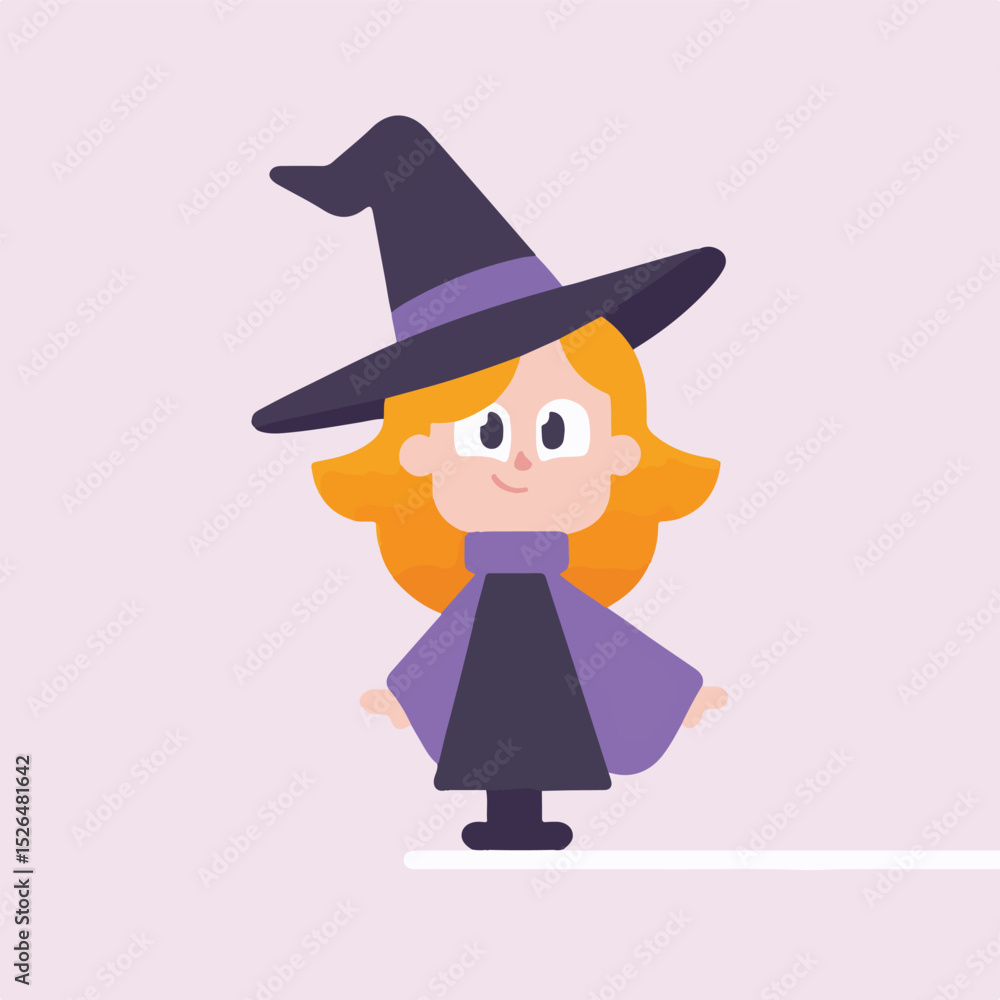 Cute Witch Character Illustration with Simplistic Style and Pastel Colors Cute Witch Character Illustration with Simplistic Style and Pastel Colors