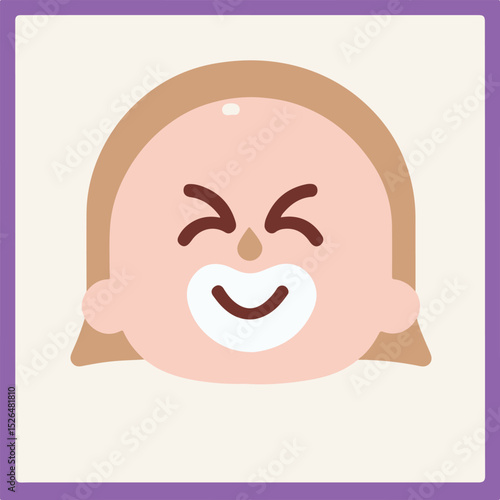 Happy Smiling Cartoon Face with Squinted Eyes, Cute Graphic Style