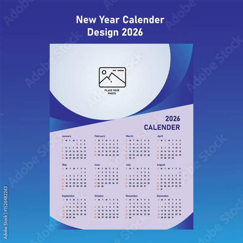 New Calender design 2026 template vactor design desk calender wall calender 12 month