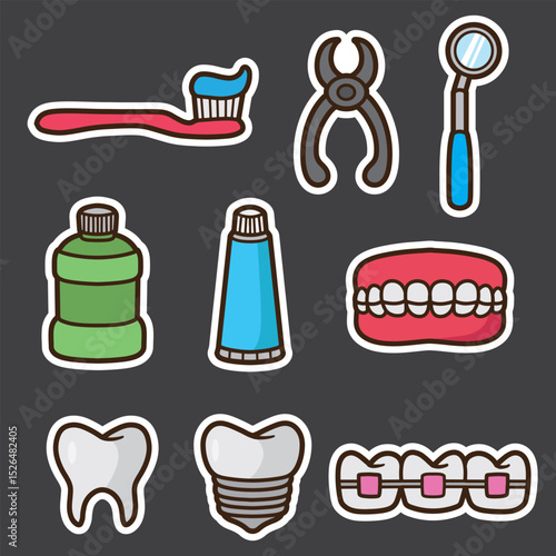 set of dentist equipment good for sticker, badge, element design, icon, printable, etc