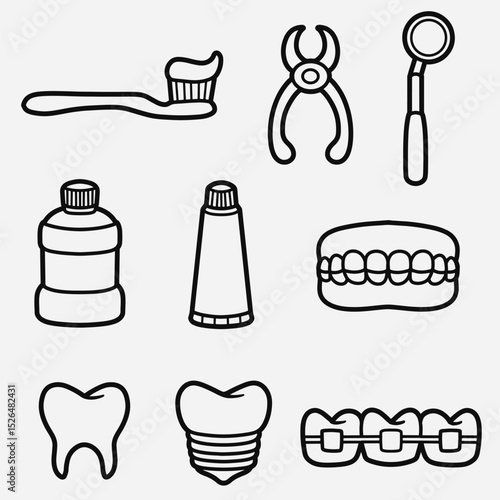 set of dentist equipment good for icon, symbol, element design, coloring book, coloring page, etc
