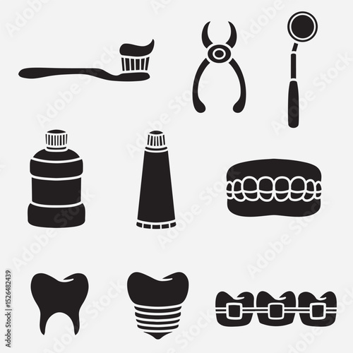 set of dentist equipment good for icon, symbol, element design, silhouette design, etc