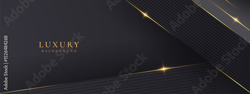 Abstract shape luxury gold line shadow overlap on dark grey background