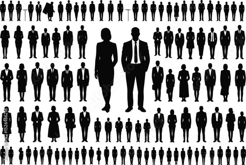 Business People Silhouettes Collection, Corporate Team Vector Set, Office Worker Icons, Professional Pose Clipart for Design
