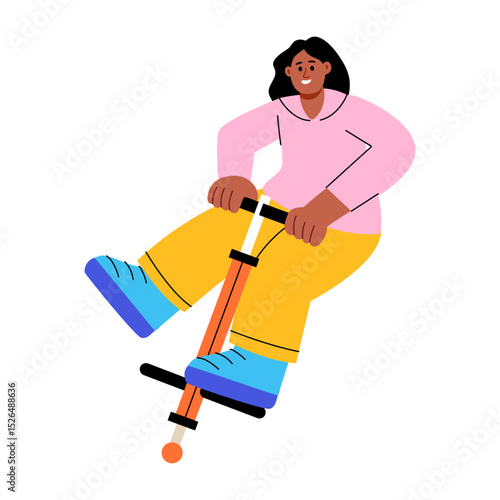 A flat style illustration showing a person playing with pogo stick