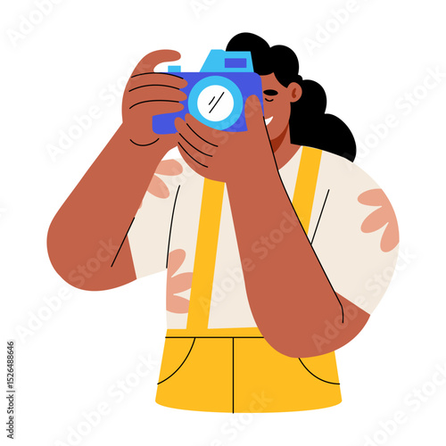A flat style illustration showing a photographer taking pictures