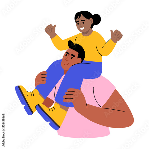 A flat style illustration showing a person riding piggyback