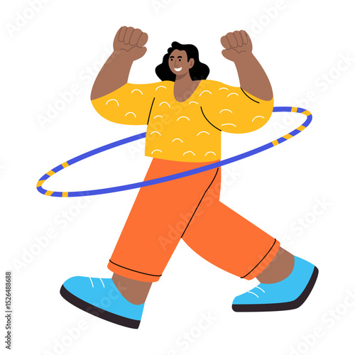 A flat style illustration showing a person enjoying hula hoop